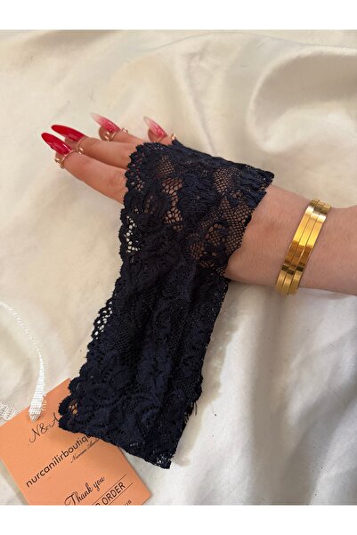 Nurcanilirboutique Lacivert zarif dantel bandana
