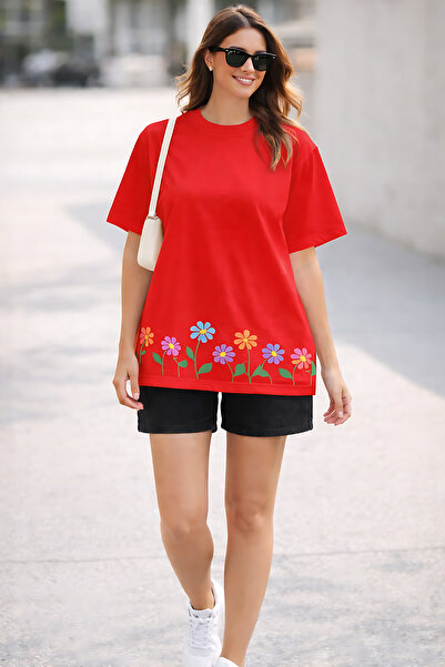 ArtYus Μπλουζάκι Unisex Oversize με σχέδιο λουλουδιών σε σειρά και στάμπα στο...