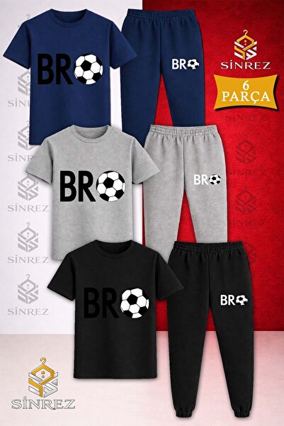 SİNREZ Children's Bro Top Black Printed 3-Piece T-Shirt Tracksuit Set