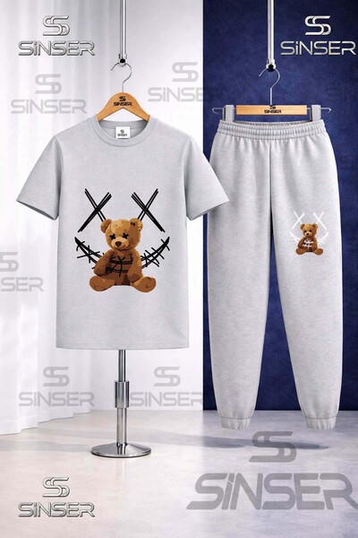 SS SİNSER Children's Ayicik Yarn Carpi Syh Printed T-Shirt Tracksuit Set