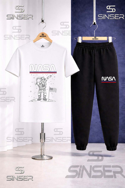 SS SİNSER Παιδικό σετ φόρμας με στάμπα ASTRONAUT BEIGE NASA WRITING