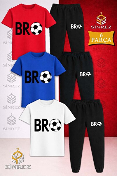 SİNREZ Children's Bro Top Black Printed 3-Piece T-Shirt Tracksuit Set