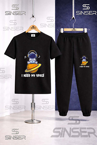SS SİNSER Παιδικό Σετ Φόρμας με Μπλουζάκι με Στάμπα ASTRONAUT SPACE PLANET SU...