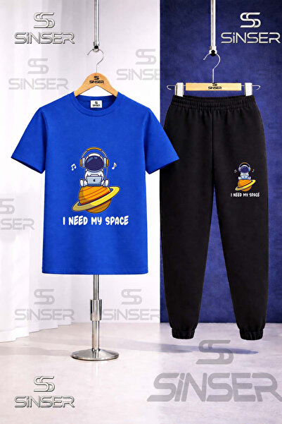 SS SİNSER Παιδικό Σετ Φόρμας με Μπλουζάκι με Στάμπα ASTRONAUT SPACE PLANET SU...