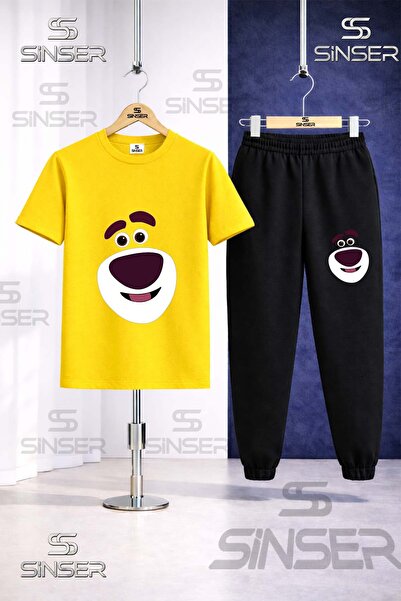 SS SİNSER Children's Bear Smiling Face Printed T-Shirt Tracksuit Set