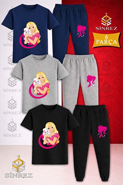 SİNREZ Children's Princess with Dog in Hand Printed 3-Piece T-Shirt Tracksuit...