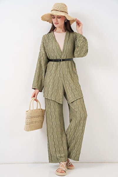 Hiccup BDART Set Co-Ord cu Kimono și Pantaloni Largi Texturați