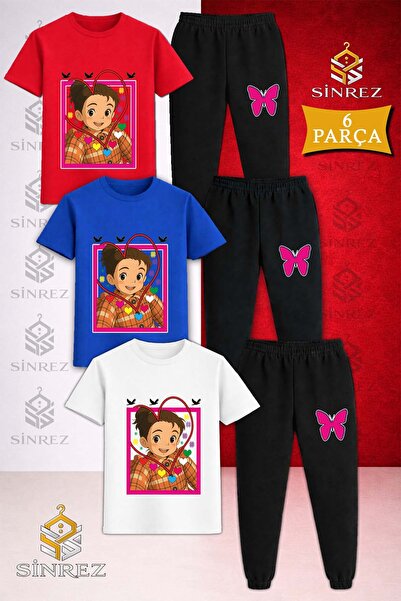 SİNREZ Children's Crn Gril Anime Printed 3L T-Shirt Tracksuit Set