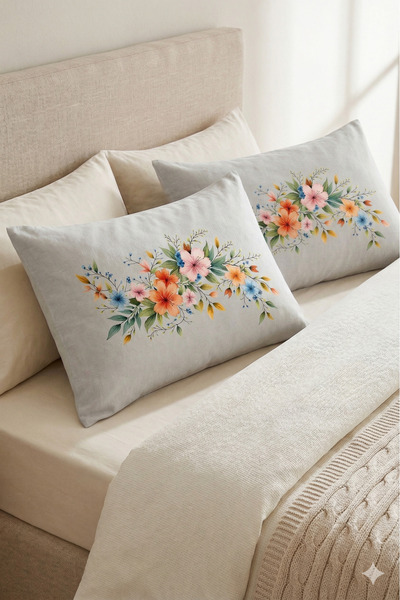 Elbasan Tekstil Μοτίβο εμπριμέ με σχέδιο λουλουδιών Μαξιλαροθήκη 1 ζευγάρι 50...