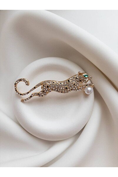 Minne Jewelry-Accessory Leopar Broş - Trend Aksesuar İğnesi - Zirkon Taşlı Le...