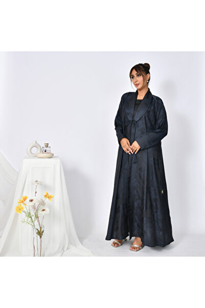 HAWRAA ABAYA عباية ربع كلوش باللون الكحلي بياقة مزينة بربطة اغلاق
