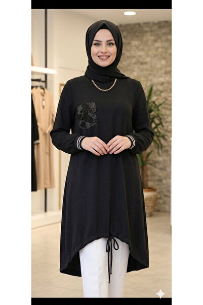 MODA Μαύρα μανίκια με ριμπάνελ, λεπτομέρειες τσέπης με στρας, δαντέλες στο τε...