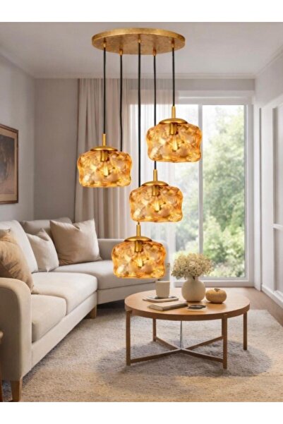 ecodesignline Liquid Glass 4 Modern Sarkıt Avize – Bakır , Gold , Füme Organi...