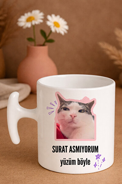 Witchy Co Surat Asmıyorum Yüzüm Böyle Yazılı Komik Kedili Kupa Bardak (1 adet...