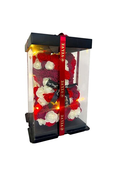 velve Αρκουδάκι λουλουδάτο τριών χρωμάτων σε σχήμα τριαντάφυλλου με LED, 25 ε...