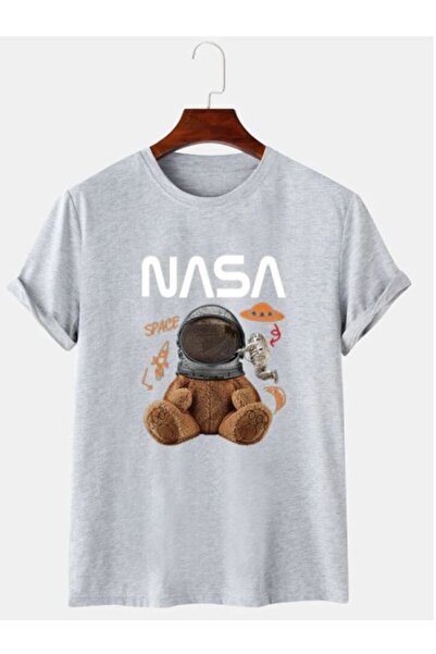 AZIZI TEKSTIL Unisex Gray Teddy Bear NASA Tshirt