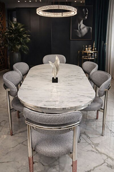 İdeal GÜMÜŞ YEMEK MASASI TAKIMI 6 SANDALYELİ