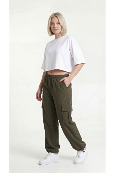 TKT Women's Khaki Cargo Pocket Thin Parachute Sweatpants with Adjustable Legs...