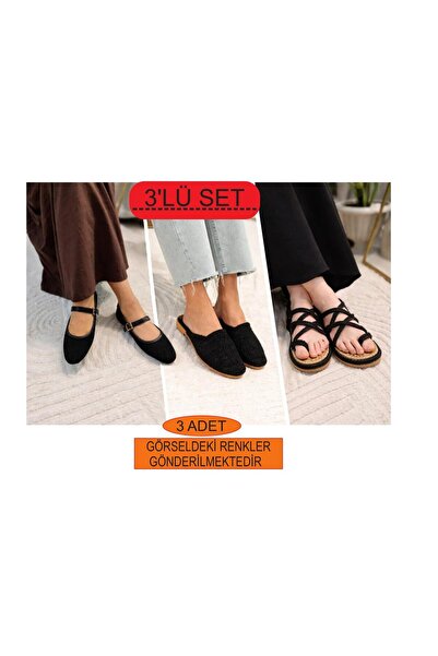 MY STİL MODA 3-Pack Women's Ballet Flats, Slippers, Sandals for Daily Wear, W...