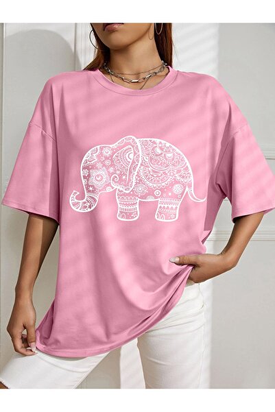 AZIZI TEKSTIL Υπερμεγέθες μπλουζάκι με στάμπα ελέφαντα