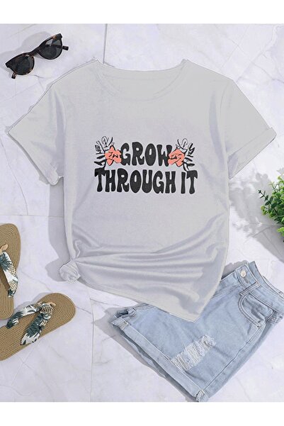 AZIZI TEKSTIL Μπλουζάκι με στάμπα μεγάλου μεγέθους GROW THROUGH IT