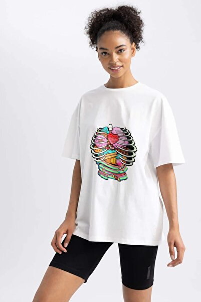 AZIZI TEKSTIL Γυναικείο βαμβακερό 100% oversized μπλουζάκι με πολύχρωμο σχέδι...