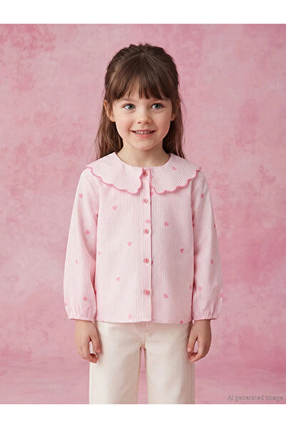 LC Waikiki Παιδικό πουκάμισο για κορίτσια LCW σε ροζ χρώμα με γιακά μωρού