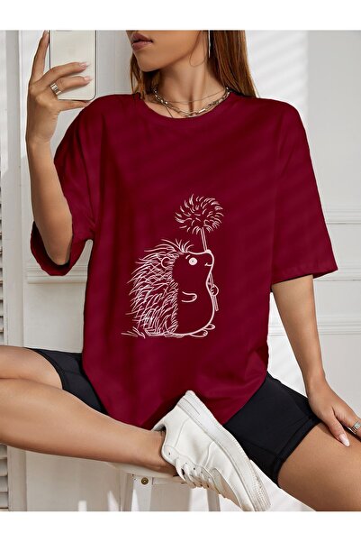 AZIZI TEKSTIL Υπερμεγέθη χαριτωμένο μπλουζάκι με στάμπα σκαντζόχοιρου