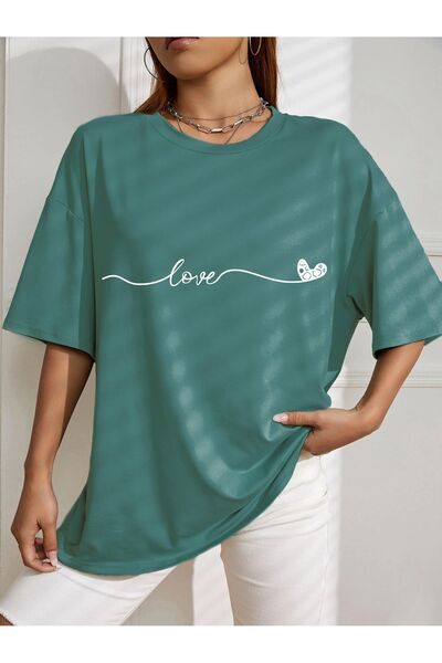 AZIZI TEKSTIL Oversize Love Signature Printed T-shirt