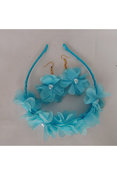 BİG STORE Blue Floral Maternity Crown and Earring Set - Minimal Handmade Phot...