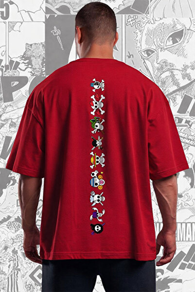 barsdepo Μπλουζάκι με στάμπα One Piece, Oversize Unisex Κόκκινο Μπλουζάκι για...