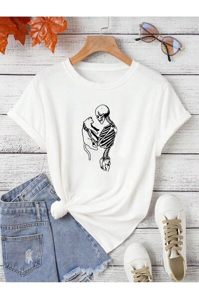 LOTS MODA Μπλουζάκι με στάμπα γάτας με υπερμεγέθη σκελετό