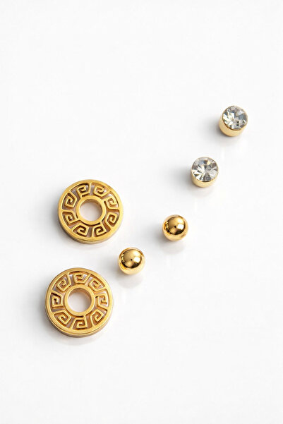 serelya 316L Steel Gold Color Zircon Stone Labyrinth Model Women's Earring Set
