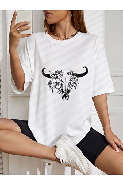 AZIZI TEKSTIL υπερμεγέθη μπλουζάκι με στάμπα Floral Bull