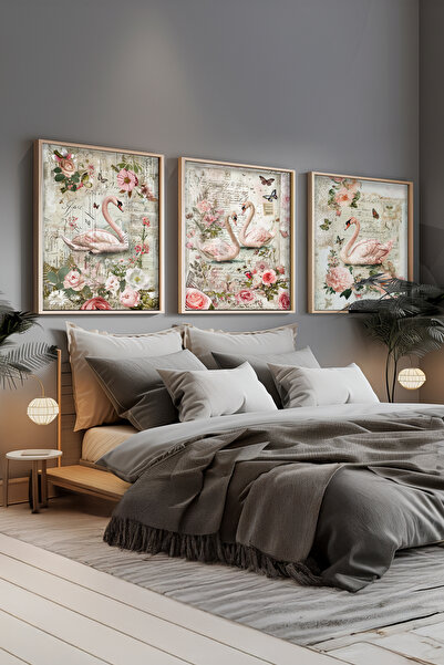 STARYUNA Vintage τριπλό σετ ζωγραφικής με ξύλινο πλαίσιο και θέμα τον κύκνο κ...