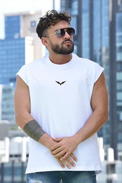 AZIZI TEKSTIL Λευκό μπλουζάκι μεγάλου μεγέθους με στάμπα αετού