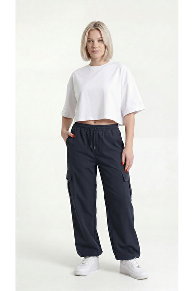 TKT Γυναικείο μπλε ναυτικό παντελόνι φόρμας Cargo με τσέπες, λεπτό παντελόνι ...