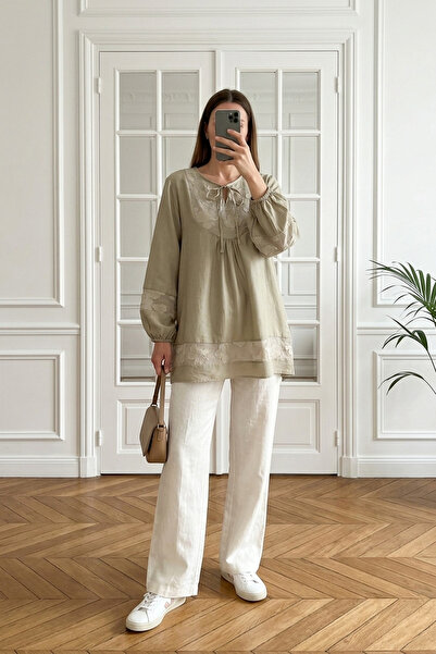 MODAQU Standard Size Garnished Modal Fabric Tunic - Mink