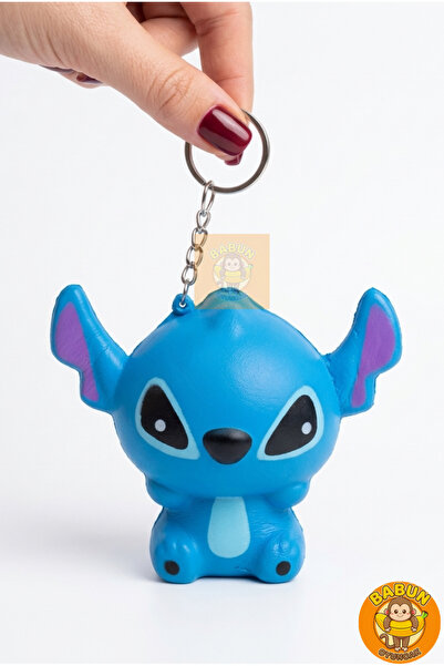 Bricks Stitch Figürlü Mavi Silikon Squishy Anahtarlık - Antistres Yumuşak Oyuncak