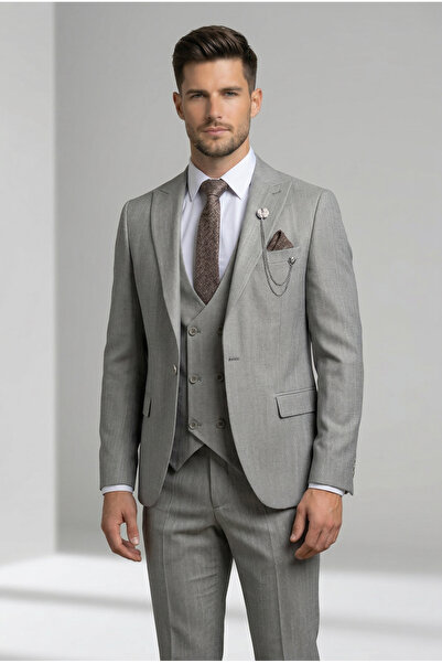 AtlasGiyim Costum bărbătesc cu vestă, croială italiană, slim fit (2026)