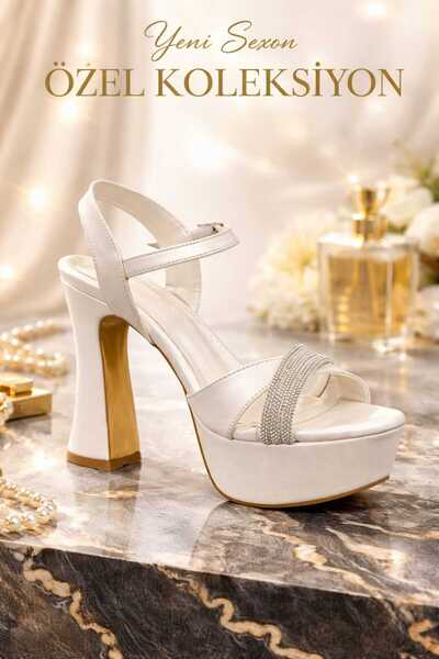 PAPUCUMUN DÜNYASI 12 cm Platform Heeled Cross-Strapped Stone-Embellished Wome...