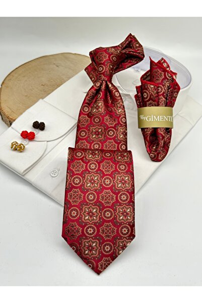 Gutiero Classic Tie with Red Patterned Handkerchief
