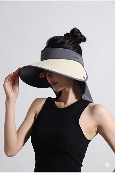 WOHOME Γυναικείο ψάθινο καπέλο παραλίας με προστασία λαιμού και ρυθμιζόμενο γ...