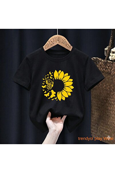 playwear Παιδικό unisex μπλουζάκι με σχέδιο ηλίανθου και πεταλούδας, 100% βαμ...