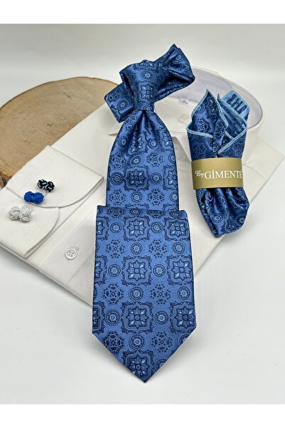 Gutiero Classic Tie with Blue Patterned Handkerchief