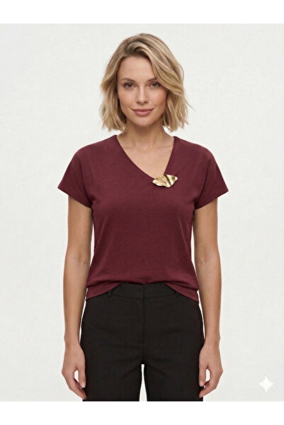 Moda Lounge YENİ ÜRÜN V Yaka Basic Kısa Kollu Kadın Tişört Modal Kumaş