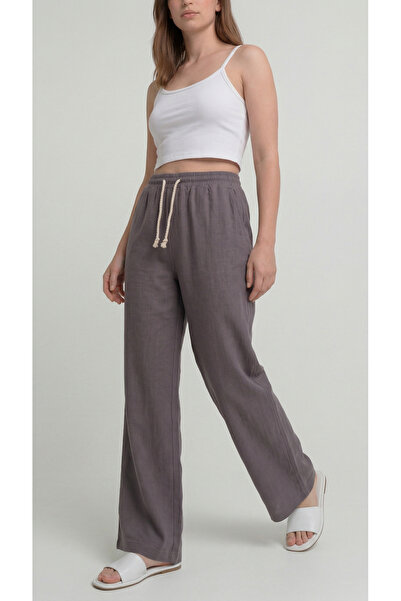 Leopars Pantaloni de damă din muselină, model Palazzo, cu picior larg, confor...