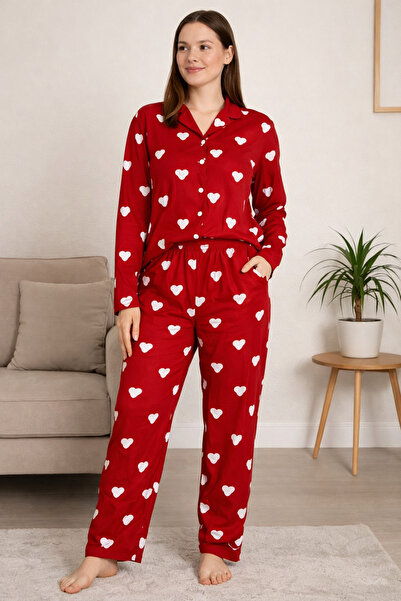 MİSS ADELLA Women's Buttoned High Neck Long Sleeve Patterned Elastic Waist Ni...