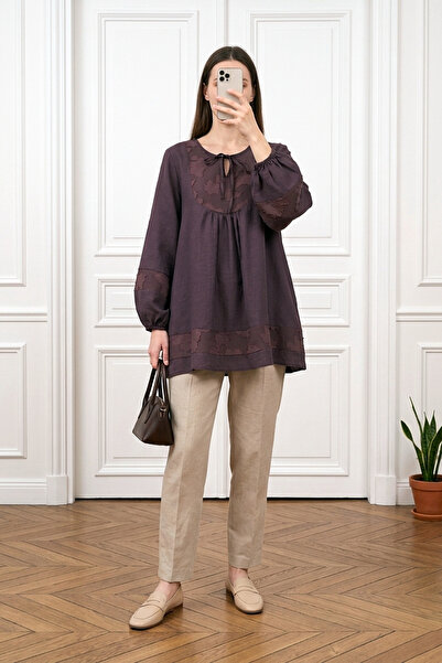 MODAQU Standard Size Garnished Modal Fabric Tunic - Plum