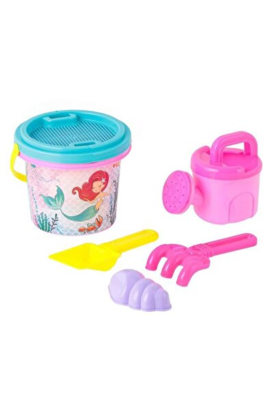 OEM Coș de plajă fucsia cu design de sirenă Ø14 x 11 cm și 4 accesorii